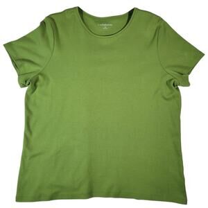 Croft & Barrow Women 1X Green Short Sleeve Tee Casual Minimalist 100% Cotton Top